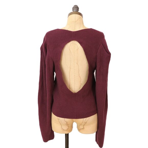 FREE PEOPLE Saffron Top Sweater Back Cut-Out S Pomegranate Wine Long Sleeve B17 - Picture 4 of 6